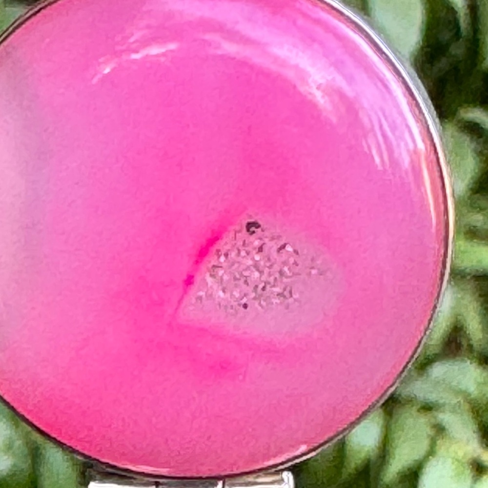 π Vintage Sterling Silver Pink Druzy Agate & Rose Quartz Pendant - Picture 5 of 12